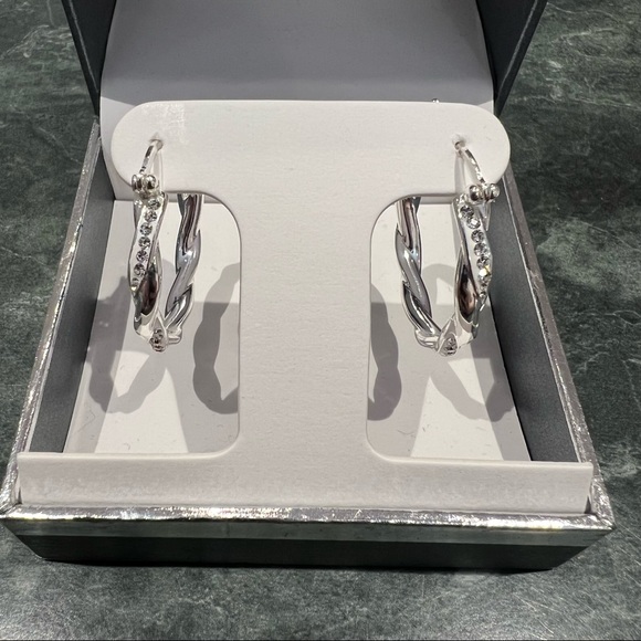 Essentials Genuine Crystal Silver Plated Hoop Earrings - Picture 4 of 7